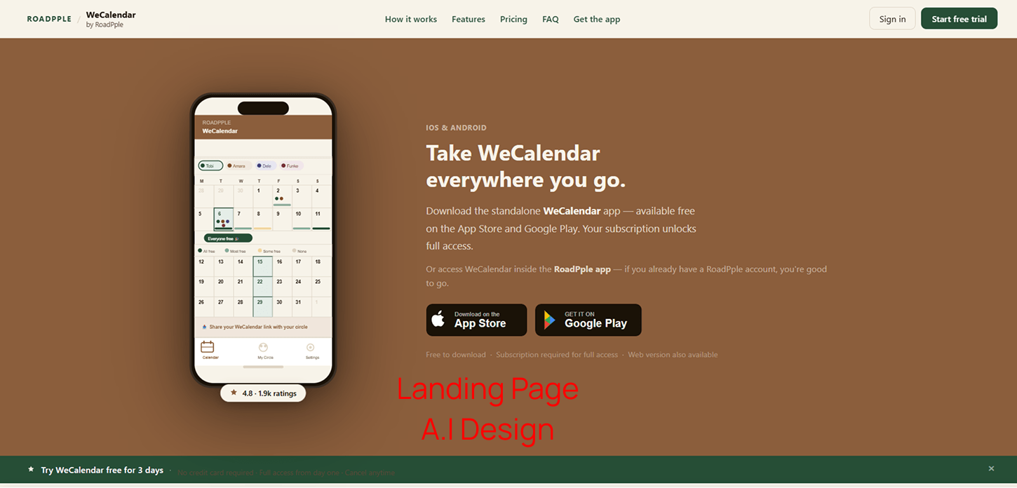 WeCalendar web and mobile app cover screen