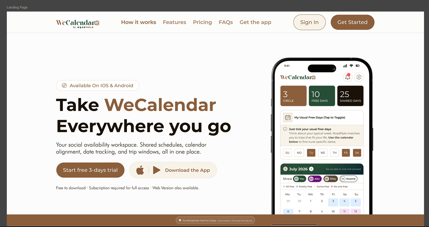 WeCalendar web and mobile app cover screen