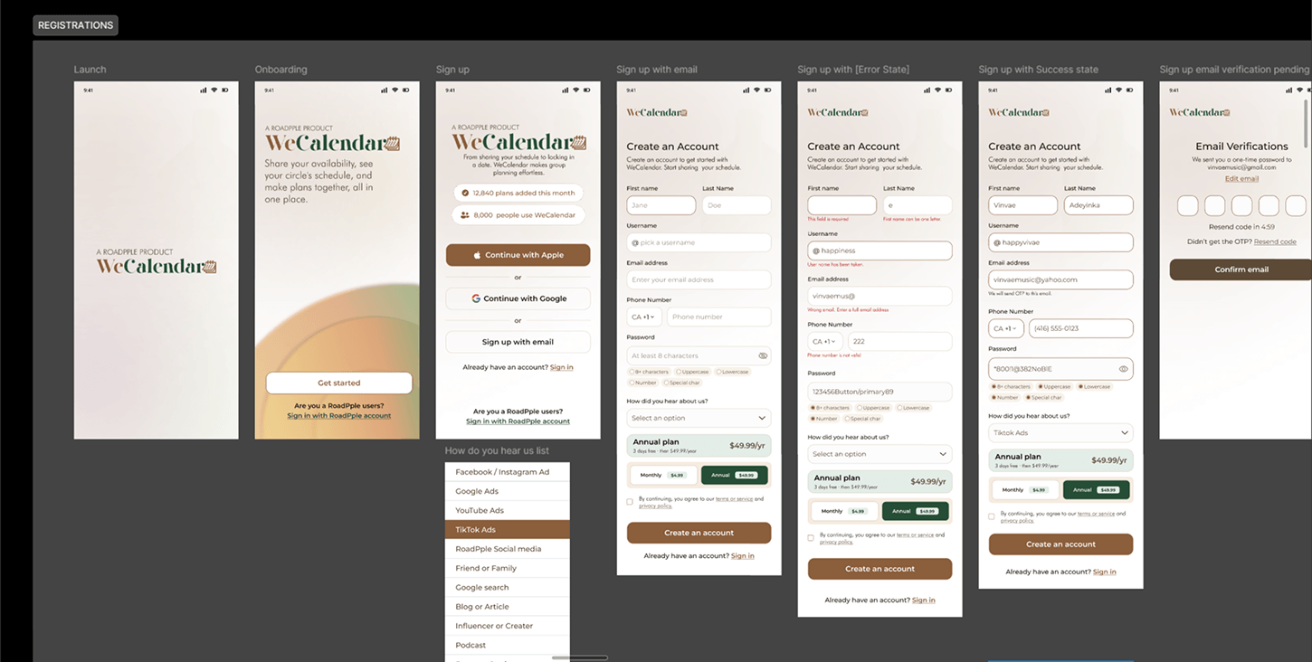 WeCalendar web and mobile app cover screen