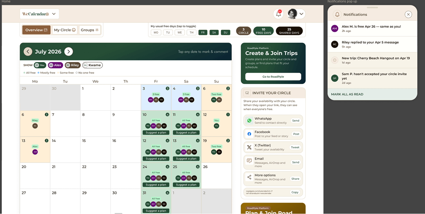WeCalendar web and mobile app cover screen
